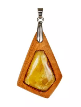 Стильная подвеска из натурального балтийского медового янтаря и дерева «Индонезия»