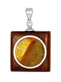 Стильная подвеска из натурального янтаря и древесины «Индонезия»