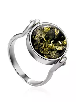 Стильное двухцветное поворотное кольцо из серебра и янтаря «Сорбонна»