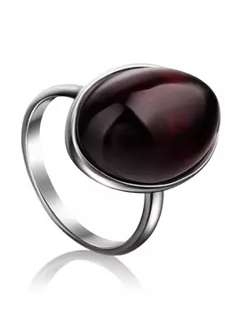 Стильное кольцо «Годжи» из серебра и тёмно-вишнёвого янтаря