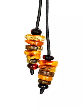 Стильное колье «Индонезия» из кожи и натурального балтийского янтаря