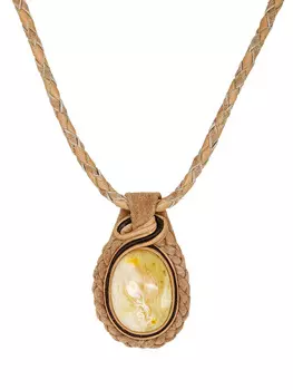 Стильное колье из кожи и натурального пейзажного янтаря «Амазонка»