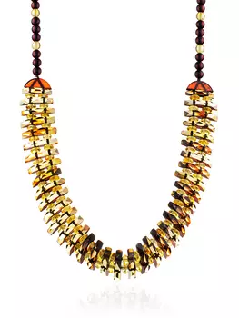 Стильное колье из натурального балтийского янтаря «Мандарин алмазный»