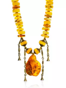 Стильное колье из натурального цельного янтаря и латуни «Пандора»