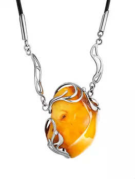 Стильное колье с подвеской из натурального янтаря