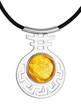 Стильное колье с подвеской из янтаря на каучуковом шнурке «Эллада»