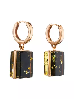 Стильные геометрические серьги из зелёного янтаря «Спарта»