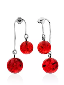 Стильные необычные серьги из янтаря красного цвета «Пигаль»