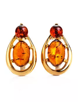 Стильные яркие серьги из коньячного янтаря «Пруссия»