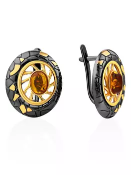 Стильные яркие серьги из натурального янтаря «Донателла»