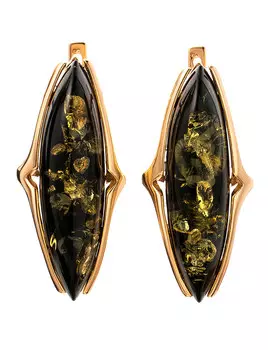 Стильные серьги «Барселона» с зелёным янтарём