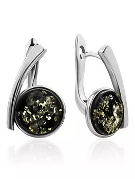 Стильные серьги «Дебют» из натурального янтаря зелёного цвета