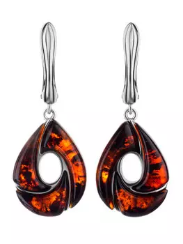Стильные серьги из натурального янтаря вишнёвого цвета «Санрайз»