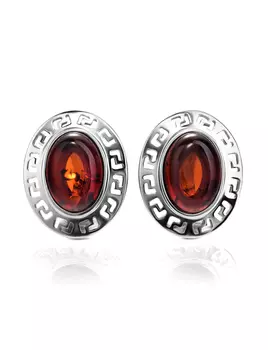 Стильные серьги с натуральным вишнёвым янтарём «Эллада»