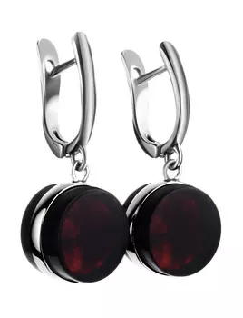 Стильные серьги из серебра с вишнёвым янтарём «Фурор»