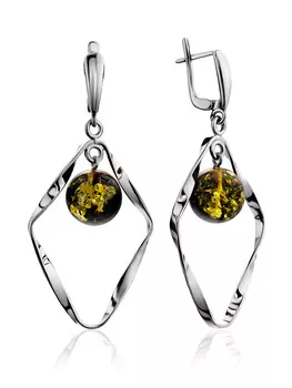 Стильные серьги «Рапсодия» из янтаря зелёного цвета