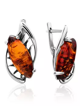 Стильные серьги «Росянка» из натурального янтаря коньячного цвета