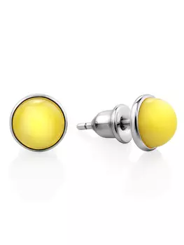 Стильные серебряные серьги-пусеты со вставками из натурального медового янтаря «Ягодка крупная»