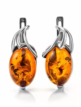 Стильные серьги с натуральным янтарём коньячного цвета «Палермо»