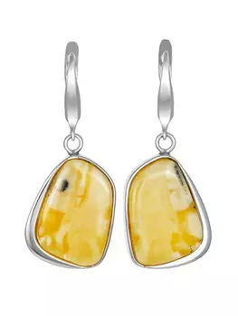 Стильные серебряные серьги с пейзажным янтарём «Лагуна»