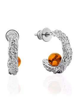 Стильные трендовые серьги из серебра с натуральным янтарём Palazzo от ifamore™