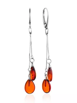 Стильные удлинённые серьги с янтарными подвесками «Паланга»