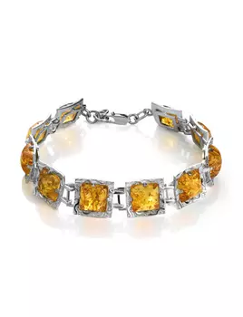 Стильный браслет со вставками из золотисто-коньячного янтаря «Авангард»