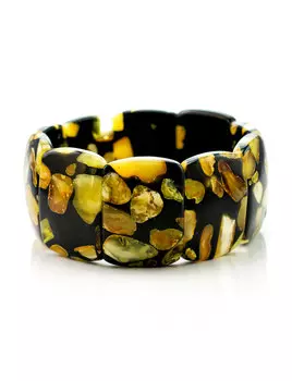 Стильный и оригинальный браслет с натуральным янтарём «Далматин чёрный»