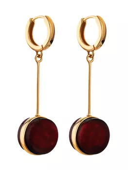 Удлинённые серьги «Фурор» из позолочённого серебра и вишнёвого янтаря