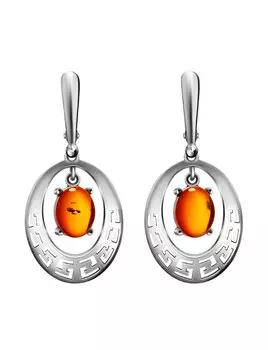 Удлинённые серьги из натурального коньячного янтаря «Эллада»