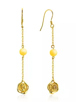 Удлинённые серьги-крючки Palazzo от ifamore ™ из позолоченного серебра и натурального янтаря