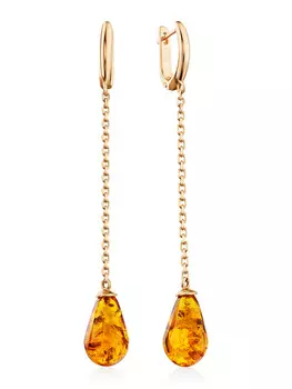 Удлинённые серьги «Паланга» из натурального золотистого янтаря