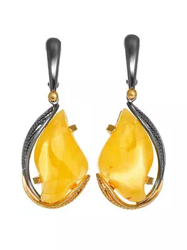 Вечерние серьги из натурального балтийского янтаря «Филигрань»