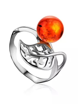 Великолепное ажурное кольцо с янтарём «Флорина»