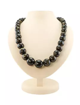 Янтарные бусы «Черный полированный метеорит крупный»