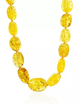 Янтарные бусы «Лимонная оливка искрящаяся»