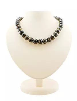 Янтарные бусы-шары «Метеорит тёмный текстурный»