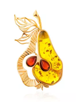Яркая брошь из позолоченного серебра и натурального янтаря «Конфитюр»