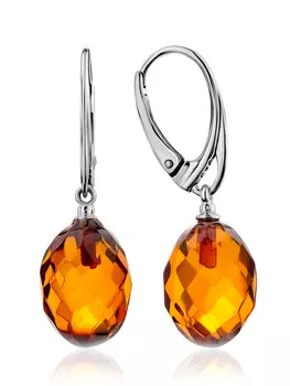 Яркие эффектные серьги из натурального балтийского янтаря «Алмазная грань»
