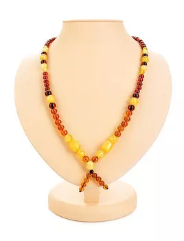 Яркие и необычные бусы из натурального янтаря разных оттенков «Пекин»