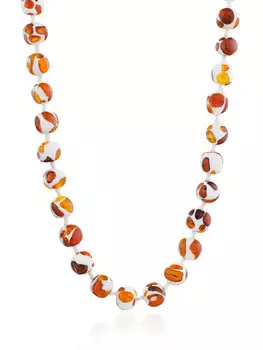 Яркие красивые бусы из натурального янтаря «Далматин мятый шар»