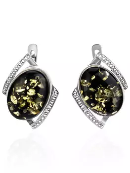 Яркие объёмные серьги «Элизиум» из натурального янтаря зелёного цвета