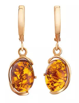 Яркие серьги из натурального янтаря в позолоченной оправе «Вивальди»