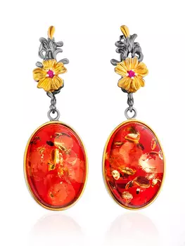 Яркие серьги из искрящегося красного янтаря «Версаль»