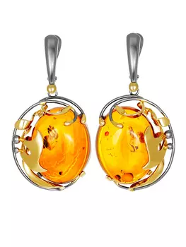 Яркие серьги из янтаря коньячного цвета «Версаль»