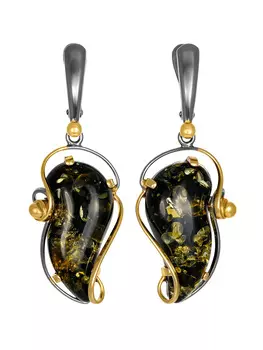 Яркие серьги из серебра и цельного янтаря зелёного цвета «Риальто»