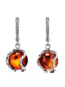 Яркие серьги из серебра и натурального янтаря коньячного цвета «Эдем»