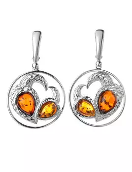 Яркие серьги из натурального янтаря коньячного цвета «Лирика»