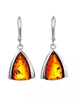 Яркие серьги с натуральным янтарём коньячного цвета «Колокольчик»