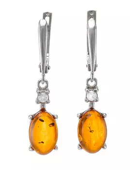 Яркие серьги, украшенные натуральным янтарём и цирконами «Ностальгия»